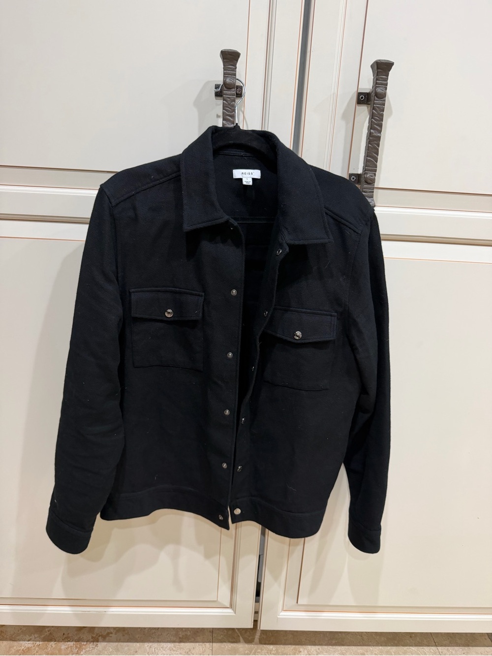 REISS Chez Cotton Shirt Jacket Black - Picture 6 of 9